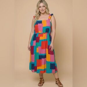 149 PLUS And The Why Multi Color Design Sleeveless Midi Dress